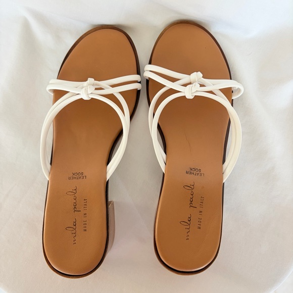 Mila Paoli White Sandals Heels Genuine Italian Leather 8.5 40 Block Heel - Picture 8 of 9